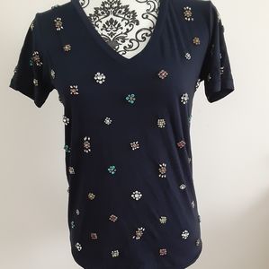 NWT! Philosophy 🌼 Bejewelled Navy v-neck t-shirt